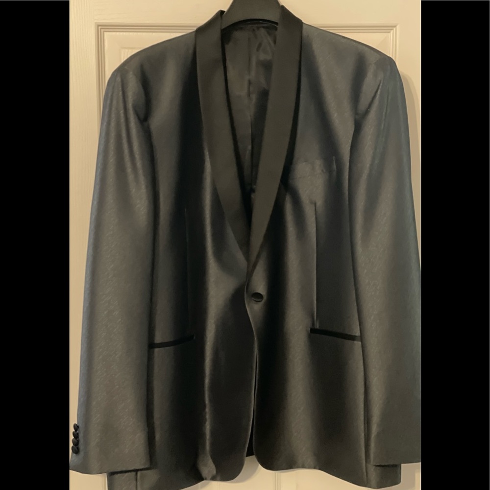 50r Charcoal and Black Satin collar custom Mens Wearhouse dress coat.